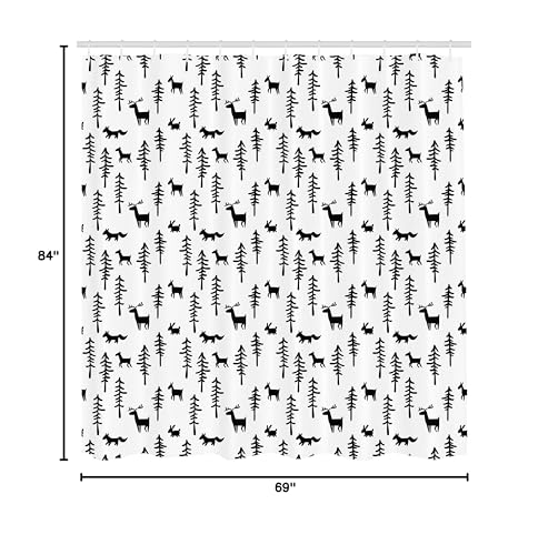 Ambesonne Forest Shower Curtain, Christmas Spirit Inspired Sketchy Reindeer Pine Trees Rabbits Animal Design, Cloth Fabric Bathr